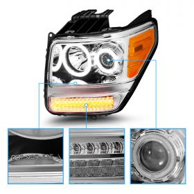 AmeriLite for 2007-2012 Dodge Nitro (KA) Dual Xtreme LED Rings Chrome Projector Headlights Assembly Set - Passenger and Driver Side