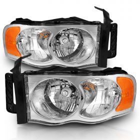 AmeriLite Replacement Chrome Headlights Set For 02-05 Dodge Ram 1500 2500 3500 Truck - Passenger and Driver Side