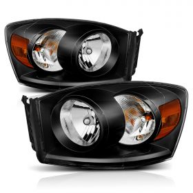 AmeriLite Black Headlights For Dodge RAM (Pair) High/Low Beam Bulb Included - Passenger and Driver Side