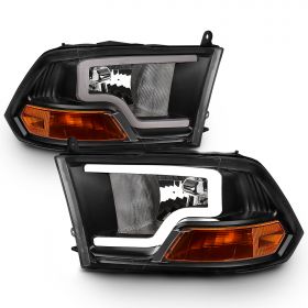 AmeriLite LED Plank Bar Black Replacement Headlights Assembly for Dodge Ram 1500 2500 3500 Driver and Passenger Side Set