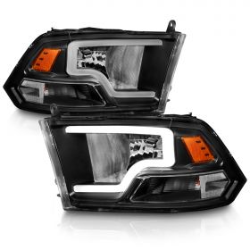 AmeriLite for 2009-2018 Dodge Ram 1500 2500 3500 Truck LED Bar Black Replacement Headlights Pair - Driver and Passenger Side