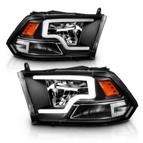 AmeriLite for 2009-2019 Dodge Ram 1500 2500 3500 Truck Light Bar Black Replacement LED Headlights Assembly Pair - Driver and Passenger Side