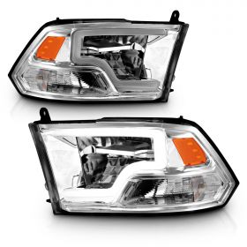 AmeriLite for 2009-2019 Dodge Ram 1500 2500 3500 Truck Light Bar Chrome Replacement LED Headlights Assembly Pair - Driver and Passenger Side