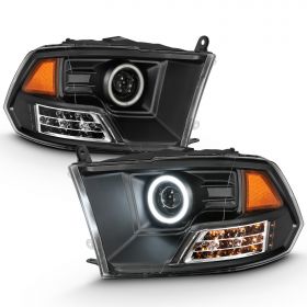 AmeriLite for 2009-2018 Dodge Ram 1500 2500 3500 Black Projector Headlights Ultra-LED Halo - Passenger and Driver Side