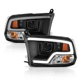 AmeriLite LED Plank Tube Black Square Projector Headlights Assembly for 2009-2019 Dodge Ram 1500 2500 3500 Pair - Driver and Passenger Side