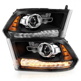 AmeriLite Projector Matte Black Headlights LED DRL Switchback Parking Turn Signal for 09-18 Dodge Ram 1500 2500 3500 Truck- Passenger and Driver Side