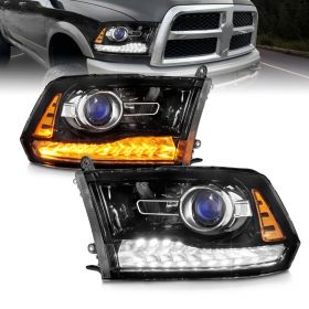AmeriLite Black Projector Headlights Switchblade LED Parking Turn Signal for Dodge Ram - Passenger and Driver Side