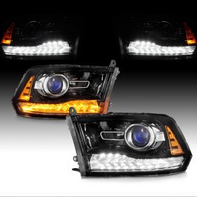 AmeriLite Black Projector Headlights Switchblade LED Parking Turn Signal for Dodge Ram - Passenger and Driver Side