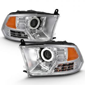 AmeriLite for 2009-2018 Dodge Ram 1500 2500 3500 Chrome Projector Headlights LED Halo - Passenger and Driver Side
