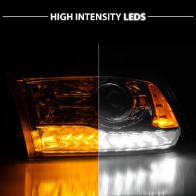 AmeriLite Chrome Projector Headlights Switchblade LED Parking Turn Signal for Dodge Ram - Passenger and Driver Side