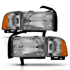 AmeriLite 1994-2001 Chrome Replacement Headlight And Corner Set For Dodge Ram Pickup Truck Left and Right Side