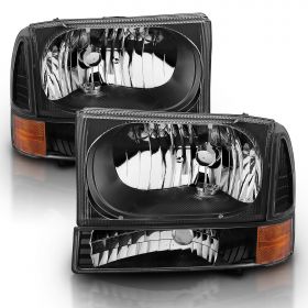 AmeriLite Headlights Replacement W/Corner Light Black For Ford Excursion / Super Duty F250, F350, F450 - Passenger and Driver Side