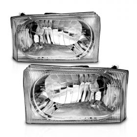 AmeriLite for 1999-2004 Ford Super Duty F-250/F-350/F-450/F-550 | Excursion Chrome Headlights Beams Pair - Passenger and Driver Side