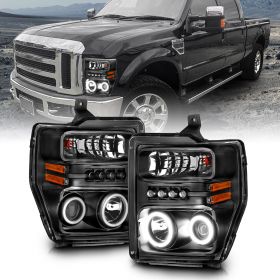 AmeriLite Black Projector Headlights CCFL Halo for Ford F-250/Super Duty - Passenger and Driver Side