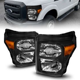 AmeriLite for 2011-2016 Ford F250 F350 F450 Super Duty Black OE Replacement Headlights Signal Lamp Set - Passenger and Driver Side
