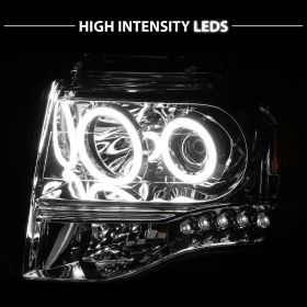 AmeriLite Chrome Projector Headlights Xtreme LED Halo for Ford Expedition - Passenger and Driver Side