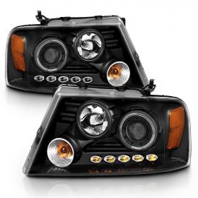 AmeriLite Black Projector Headlights Halo For Ford F-150 - Passenger and Driver Side
