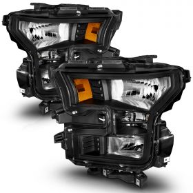 AmeriLite for 2015-2017 Ford F150 Pickup Truck Black OE Replacement Headlights Assembly Lamps Set - Passenger and Driver Side