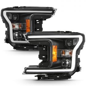 AmeriLite for 2018 2019 2020 Ford F150 Headlights Black Quad Projector with LED Light Bar Assembly Replacment Set � Driver and Passenger