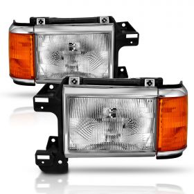 AmeriLite 1987-1991 for Ford Bronco F150 F250 F350 Direct Replacement Headlights Assembly w/Corner and Bracket Combo Pair - Driver and Passenger Side