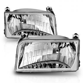 AmeriLite for 1992-1996 Ford F150 F250 F350 / Bronco Euro Crystal Replacement Headlights Pair - Passenger and Driver Side