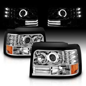 AmeriLite Chrome Projector Headlights Halo For Ford F-150/F-250/Bronco - Passenger and Driver Side