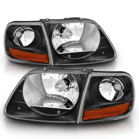 AmeriLite for 1997-2003 Ford F150 F-150 Harley Lightning 4pcs Halogen Headlights Corner Parking Lamp Assembly Set - Driver and Passenger Side