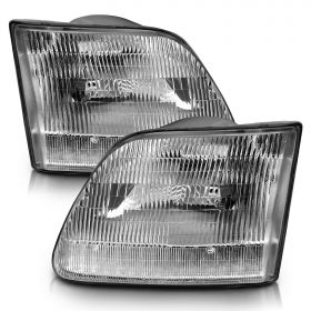 AmeriLite for 1997-2003 Ford F150 F250 Expedition Factory Style w/ Bulb Chrome Replacement Corner Headlights Set - Passenger and Driver Side