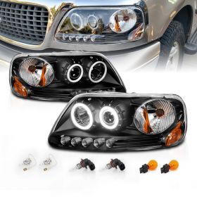 AmeriLite Black Projector Headlights CCFL Halo for Ford F-150 - Passenger and Driver Side
