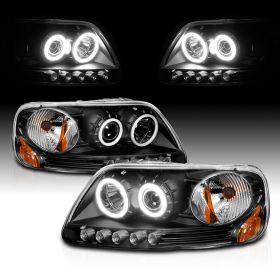 AmeriLite Black Projector Headlights CCFL Halo for Ford F-150 - Passenger and Driver Side
