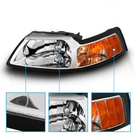 AmeriLite Crystal Headlights Amber For Ford Mustang - Passenger and Driver Side