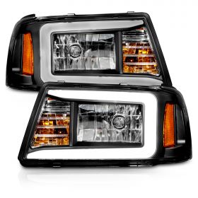 AmeriLite for 2001-2011 Ford Ranger LED Tube Black Replacement Headlights w/ Corner Lamp Set - Passenger and Driver Side
