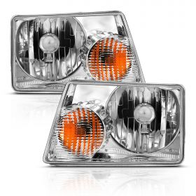 AmeriLite for 2001-2011 Ford Ranger Pickup Truck Chrome Factory Style OE Fitment Replacement Headlights Assembly w/o Corner Lamp Pair - Driver and Passenger Side