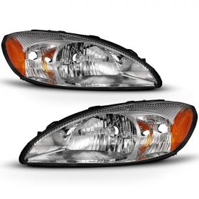 AmeriLite for 2000-2007 Ford Taurus Factory Style Chrome Replacement Headlights Pair - Passenger and Driver Side