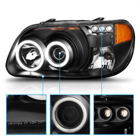 AmeriLite for 1995-2001 Ford Explorer Xtreme LED Halos Parking Lamp Black Projector Replacement Headlights Set - Passenger and Driver Side