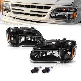 AmeriLite Black Replacement Headlights Lamp w/ Corner Parking Turn Signal For 1995-2001 Ford Explorer Passenger Right and Driver Left Side