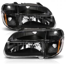 AmeriLite Black Replacement Headlights Lamp w/ Corner Parking Turn Signal For 1995-2001 Ford Explorer Passenger Right and Driver Left Side