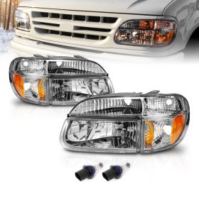 AmeriLite Chrome Replacement Headlights Lamp w/ Corner Parking Turn Signal For 1995-2001 Ford Explorer Passenger Right and Driver Left Side