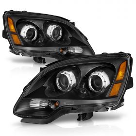 AmeriLite for 2007-2012 GMC Acadia Factory Halogen Type Black Replacement Dual Projector Headlights Assembly Pair - Driver and Passenger Side