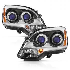 AmeriLite for 2007-2012 GMC Acadia Factory Halogen Type Clear Chrome Replacement Dual Projector Headlights Assembly Pair - Driver and Passenger Side