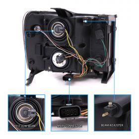 AmeriLite Black Headlights For GMC Sierra / Denali (Pair) High/Low Beam Bulb Included - Driver and Passenger Side