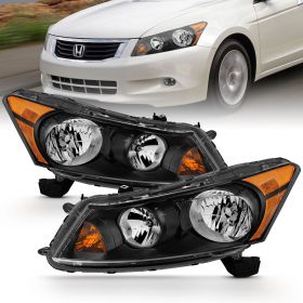 AmeriLite Black Replacement Headlights Set For 2008-2012 Honda Accord 4 Doors Sedan (Pair) High/Low Beam Bulb Included - Passenger and Driver Side