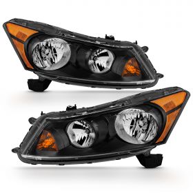 AmeriLite Black Replacement Headlights Set For 2008-2012 Honda Accord 4 Doors Sedan (Pair) High/Low Beam Bulb Included - Passenger and Driver Side