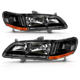 AmeriLite Crystal Headlights Black Amber For Honda Accord - Passenger and Driver Side