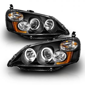 AmeriLite Projector Headlights Halo Black Amber For Honda Civic - Passenger and Driver Side