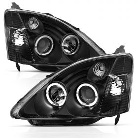 AmeriLite Projector Headlights Halo Black For Honda Civic 3 Door - Passenger and Driver Side