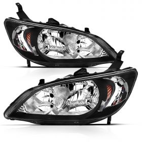 AmeriLite Black Replacement Headlights Pair For Honda Civic - Passenger and Driver Side