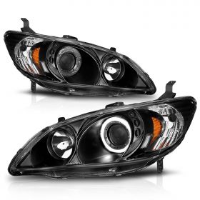AmeriLite Projector Headlights Halo Black Amber For Honda Civic 2/3/4 Door - Passenger and Driver Side