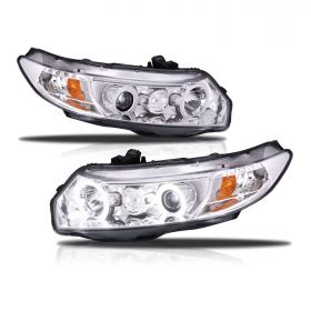 AmeriLite Chrome Projector Replacement Headlights Dual Xtreme LED Halos For Honda Civic 2 Door - Passenger and Driver Side
