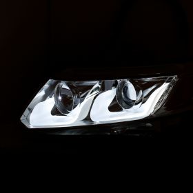 AmeriLite Chrome Projector Replacement Headlights Dual LED Bar Set For Honda Civic - Passenger and Driver Side